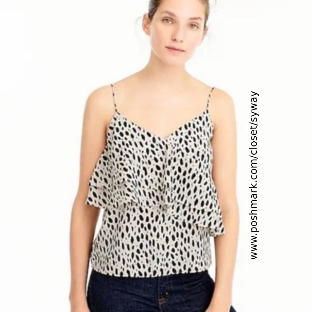 J Crew 100% Silk Animal Print Ruffle Cami Top NWT